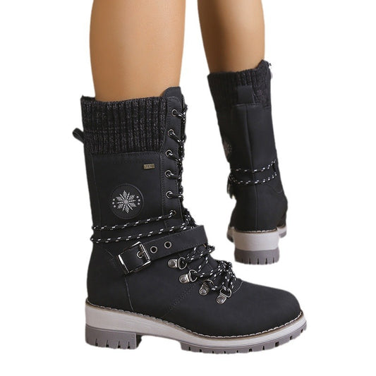 Women's Belt Strap Design Lace Up Snowboots