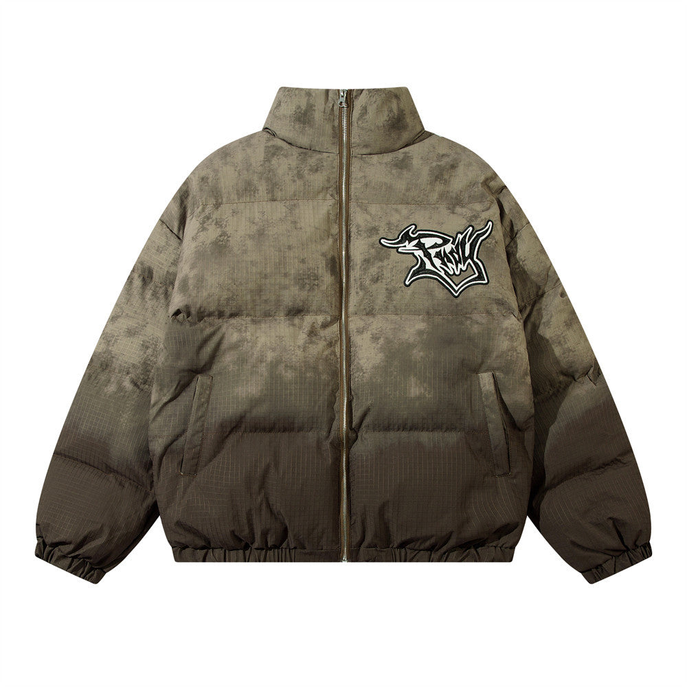 Men's Gradient Colorblock Graffiti Embroidered Hip-Hop Bomber Jacket