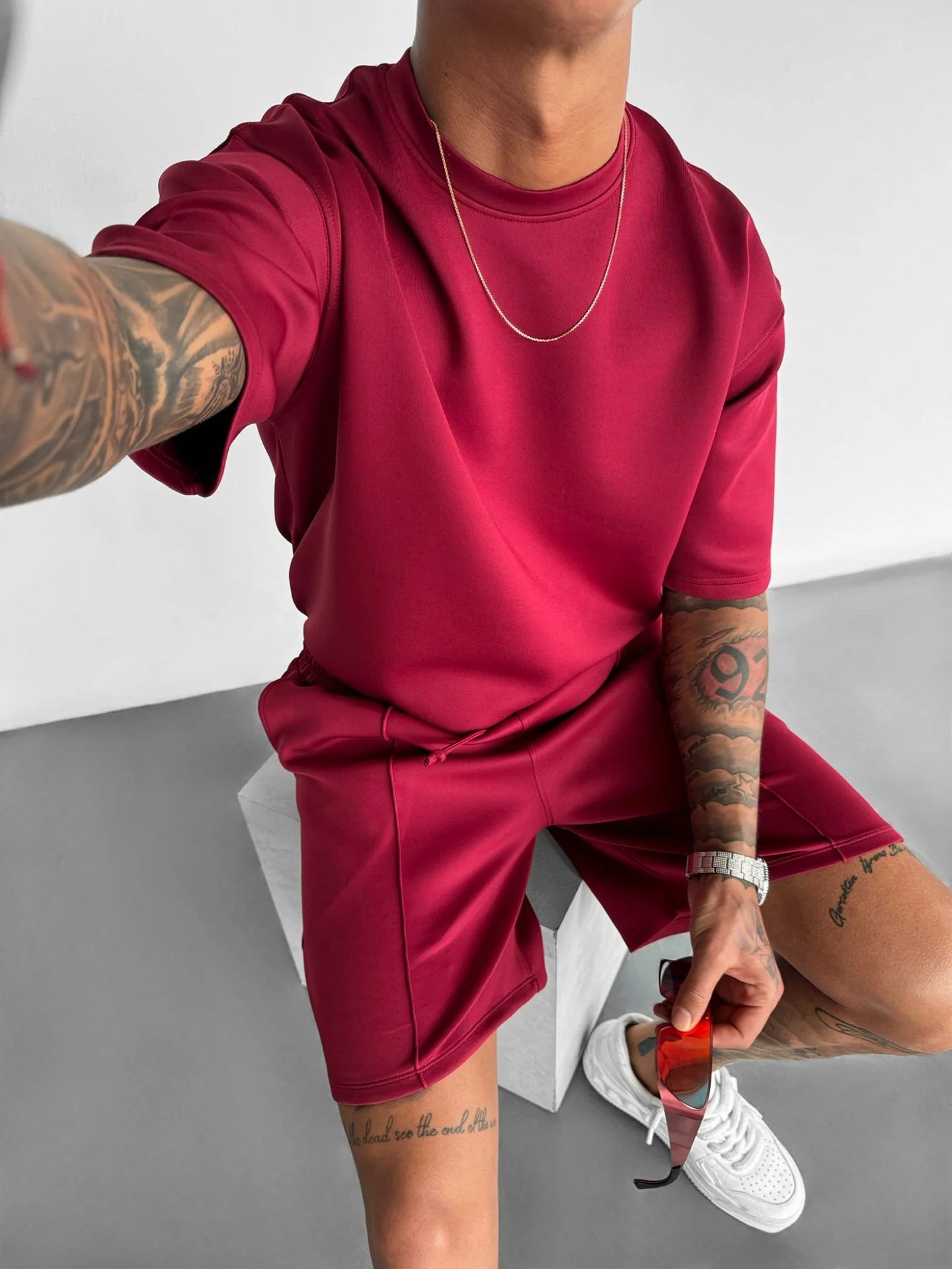 Men's Solid Color Short Sleeve O-Neck T-Shirt + Shorts 2-Piece Set