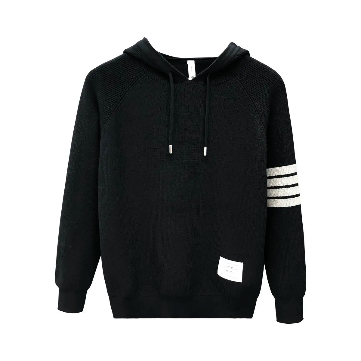 Men's Long Striped Detail Sleeve Drawstring Solid Color Hoodie Sweater