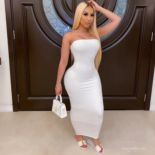 Sleeveless Solid Color Tube Maxi Dress Dress