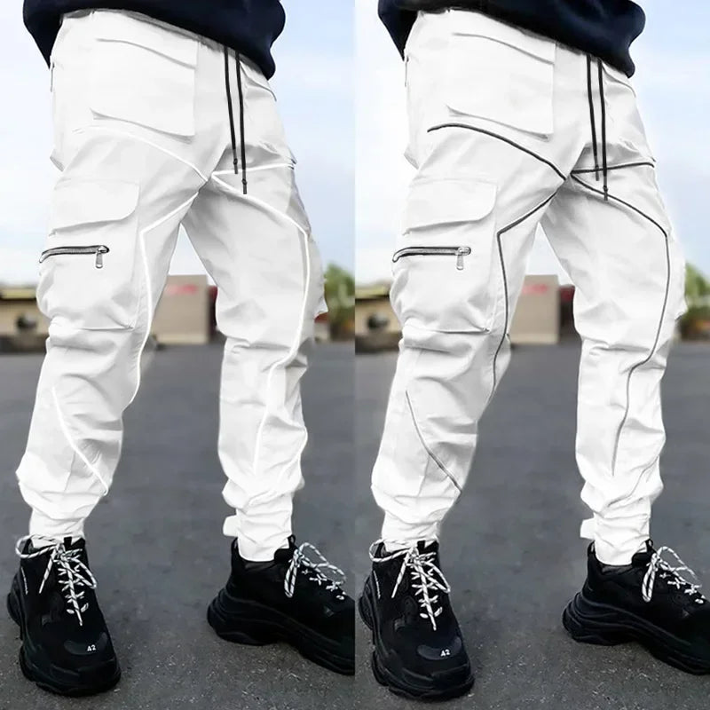 Men‘s Elastic Waist Solid/Colorblock Multi-Pocket Harem Cargo Pants