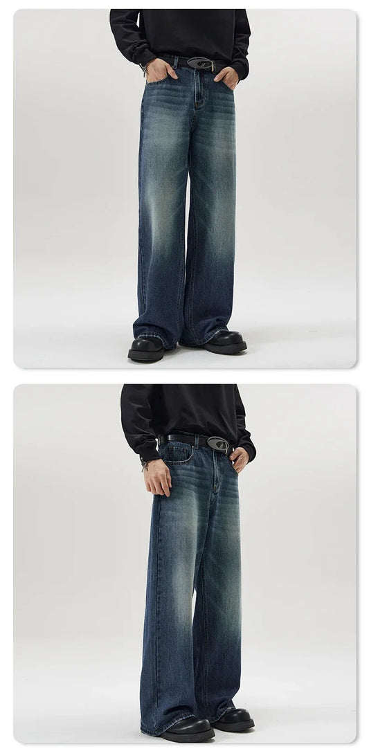 4 Colors-Men's Denim Faded Vintage Distressed Baggy Straight Streetwear Jeans