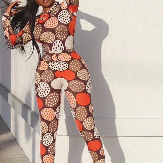 Polka Dot Cookie Print Women's Long Sleeve Top + Skinny Leggings 2-Piece Set