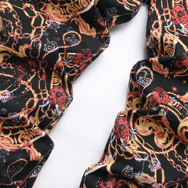 Men's Floral Multi-Colored Baroque Print Ruched Skinny Jeans