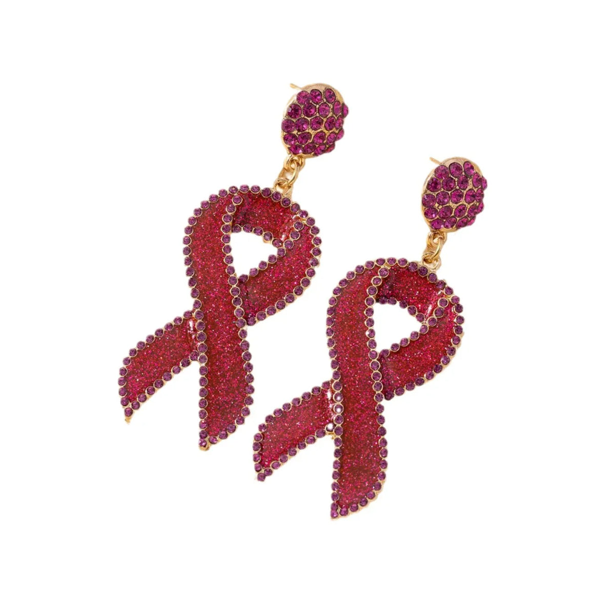 Crystal Rhinestone Pink/Red Breast Cancer Awareness Ribbon Earrings