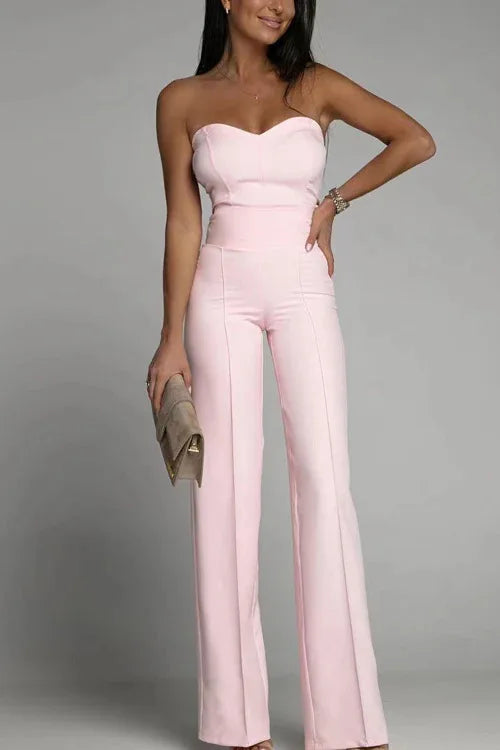Sleeveless Strapless Solid Color Straight Women's Formal Party Tube Jumpsuit