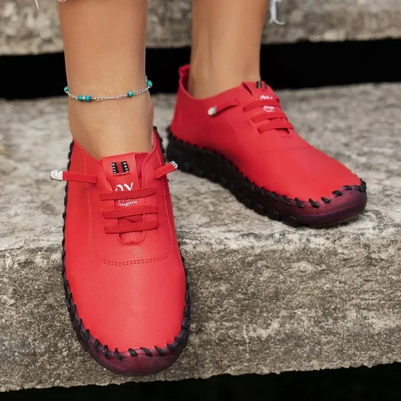 Platform Lace Up Leather Slip-On Women's Flat Loafers