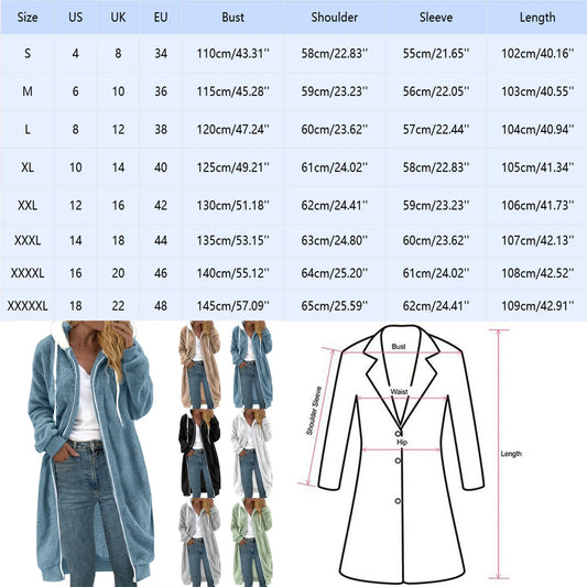 Colorblock Fleece Plush Women's Zipper Maxi Trench Hoodie Sweatshirt Shacket