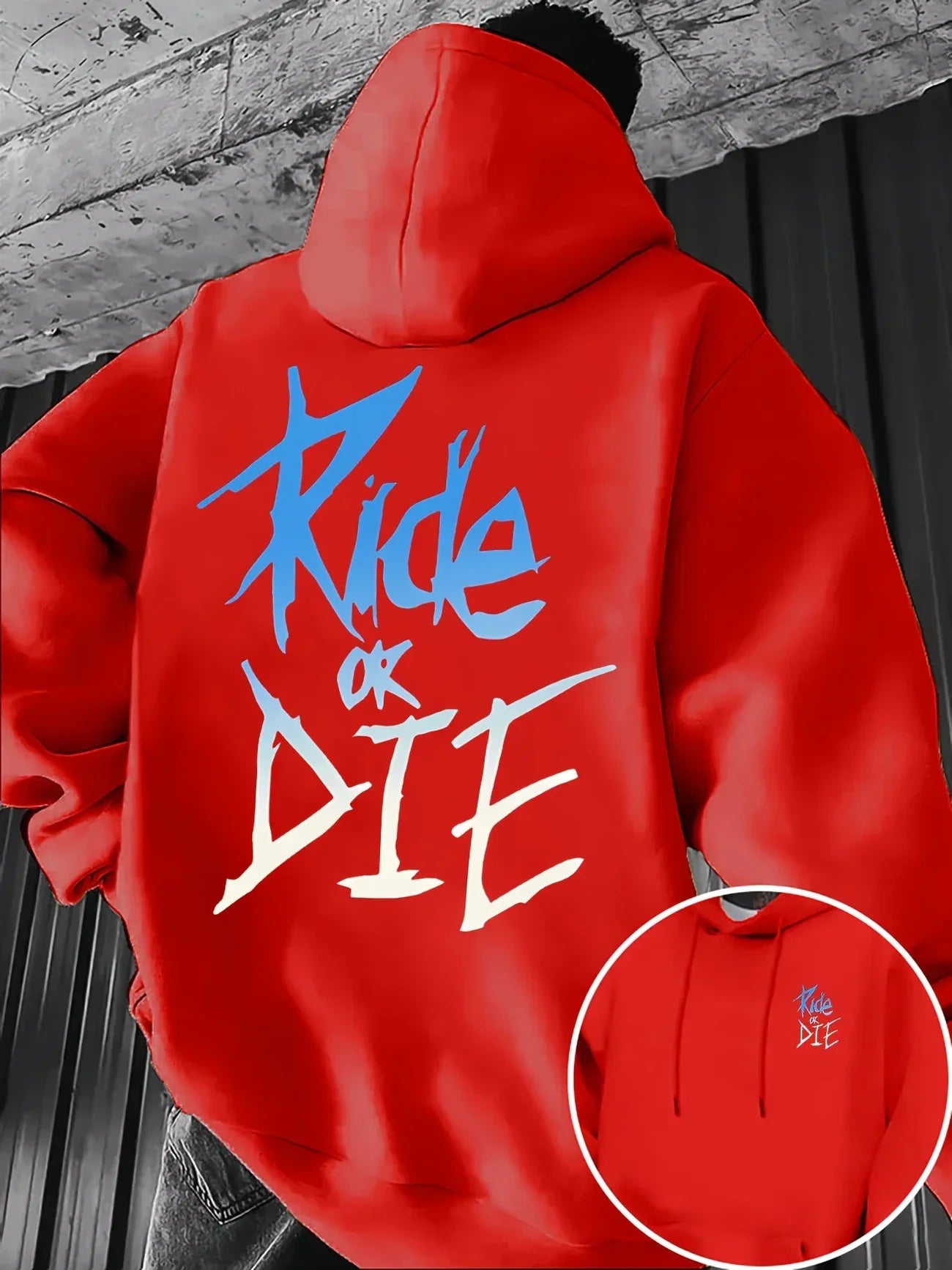 Men's "Ride or Die" Letter Print Pullover Hip-Hop Streetwear Hoodie Sweatshirt