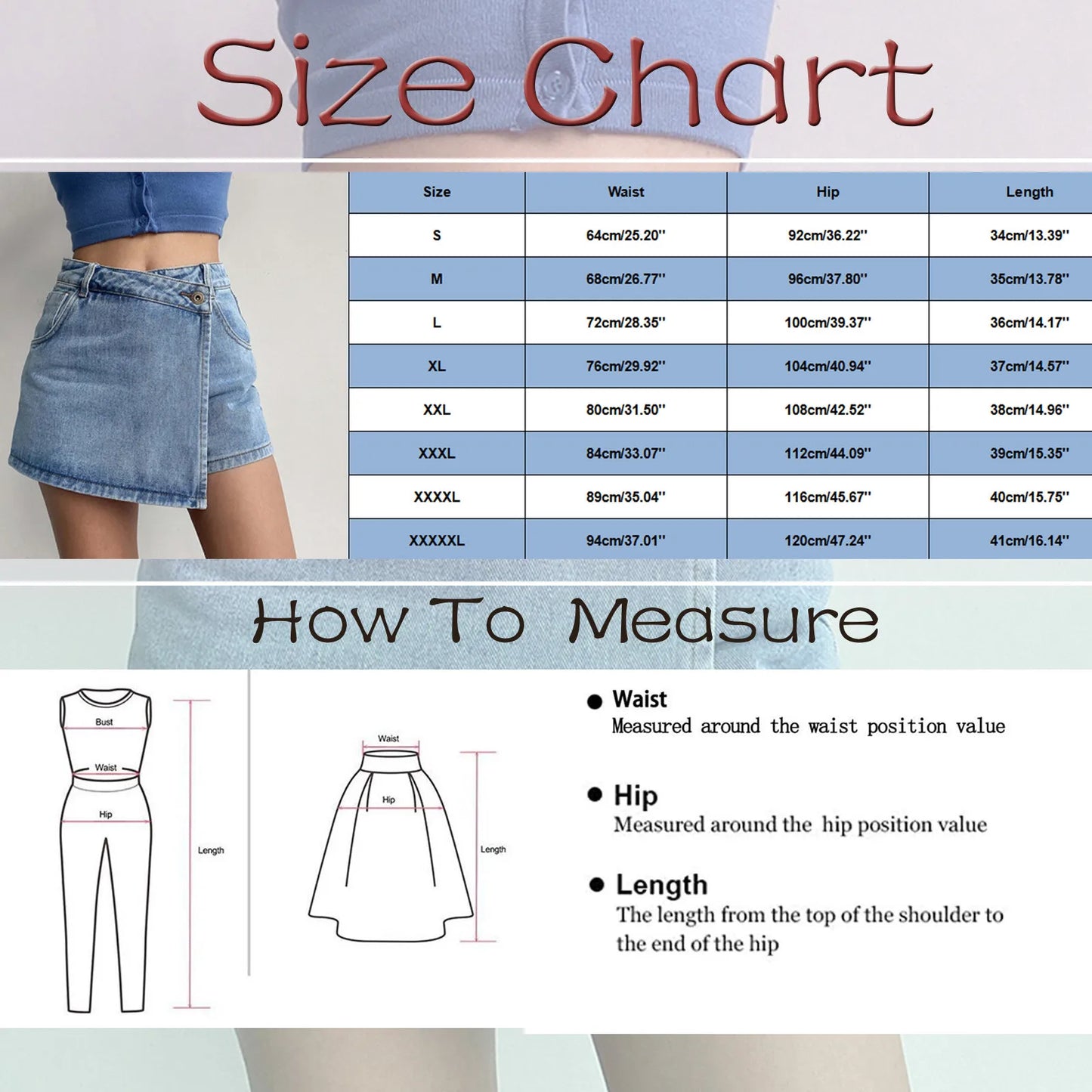 Denim Faded Blue Washed Low Waist Double Layer Jean Skort to 5X Plus Size