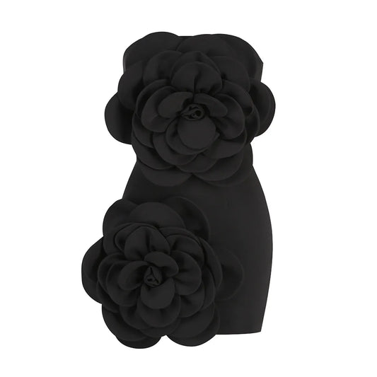 Tube Big Embroidered Flower Detail Strapless Sleeveless Bodycon Mini Formal Dress