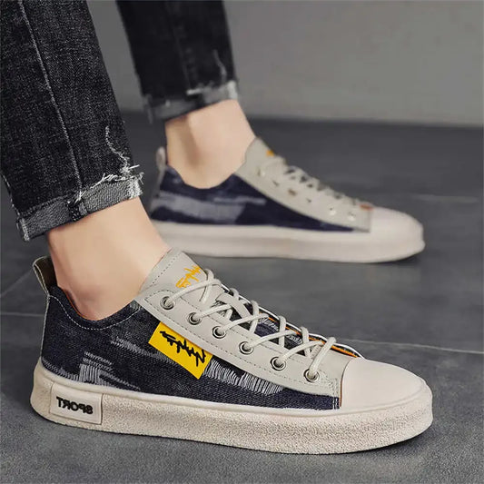 Men's Denim Ripped Lace-Up Breathable Sneakers