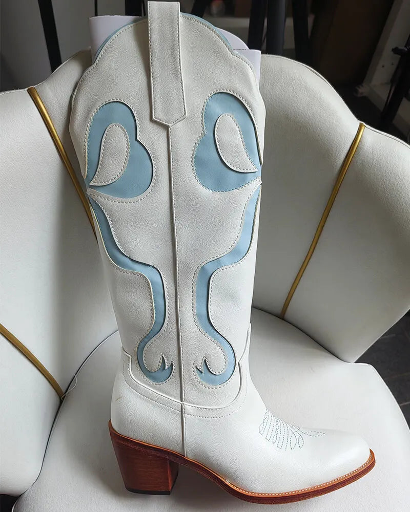 White Pull-on Knee High Women's Cowgirl Rodeo Boots