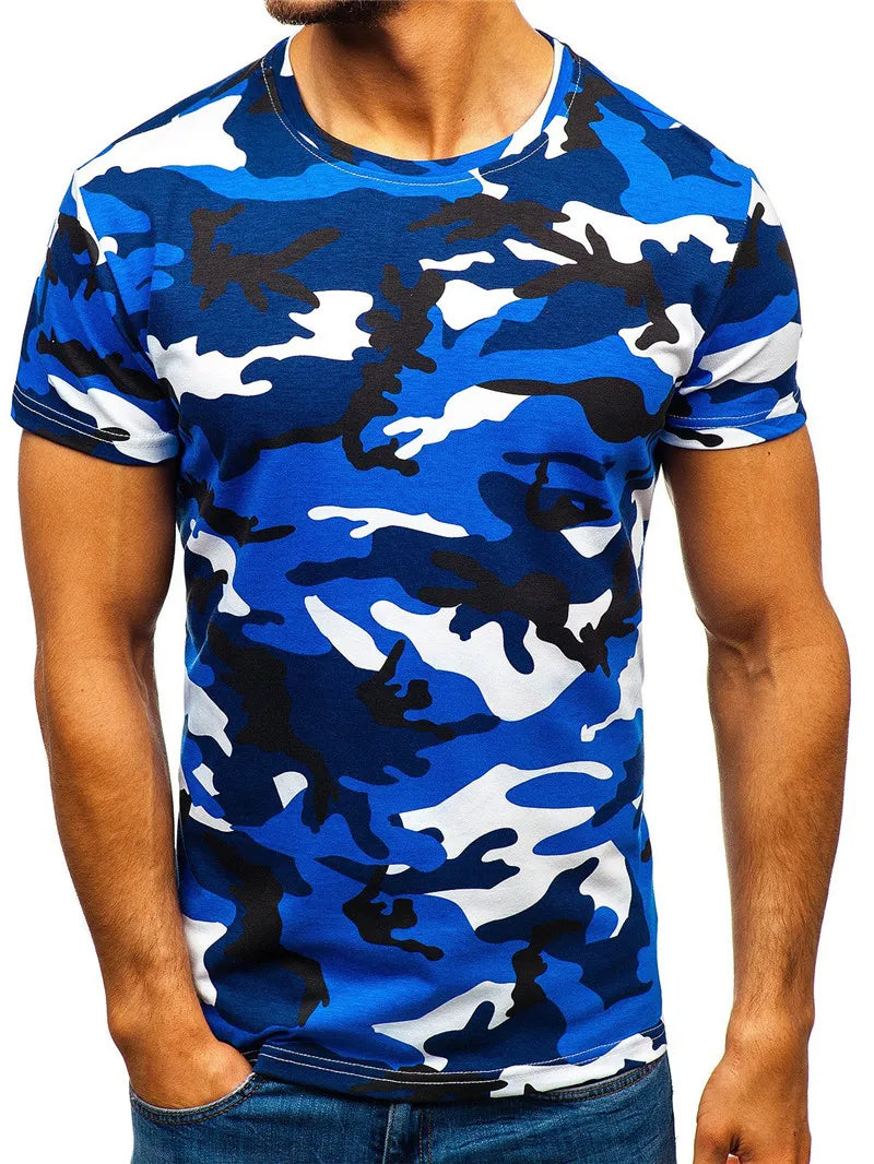 Men's Colored Camoflauge Print Short Sleeve O-Neck T-Shirt