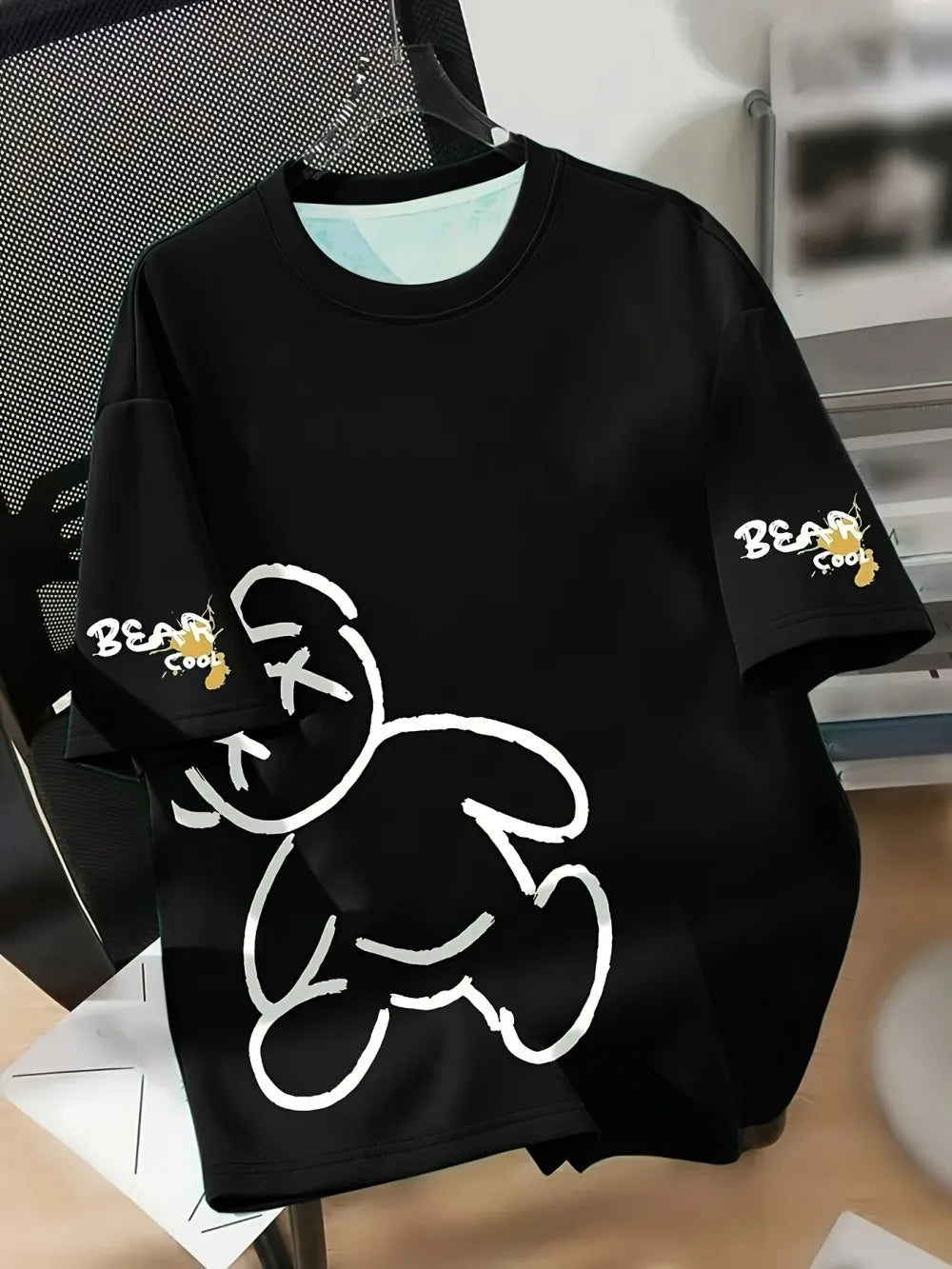 Men's Hip-Hop Cartoon Graffiti Teddy Bear Print Short Sleeve T-Shirt to 6X Big & Tall