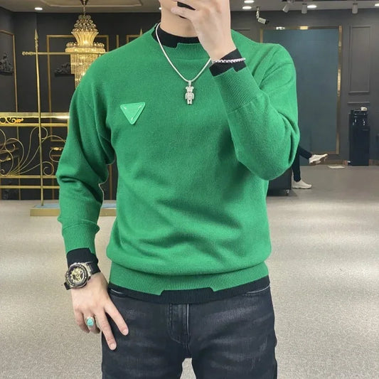 Men's Long Sleeve Pullover Contrast Crew Neck Streetwear Sweatshirt 4X