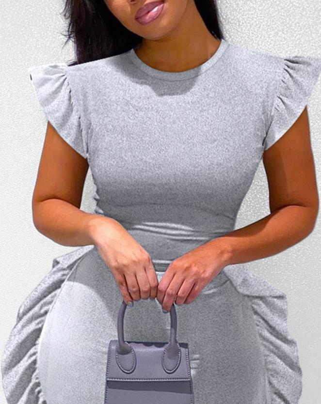 Flutter Short Sleeve Ruffled Hem Sleeveless Bodycon Dress