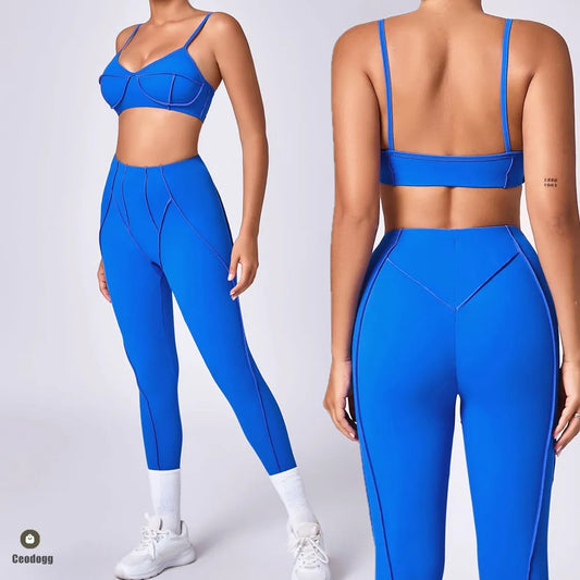 Solid Color Sports Bra + Workout Leggings 2-Piece Set