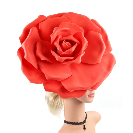 Big Rose Flower Detail Oversized Chiffon Church/ Kentucky Derby Hat