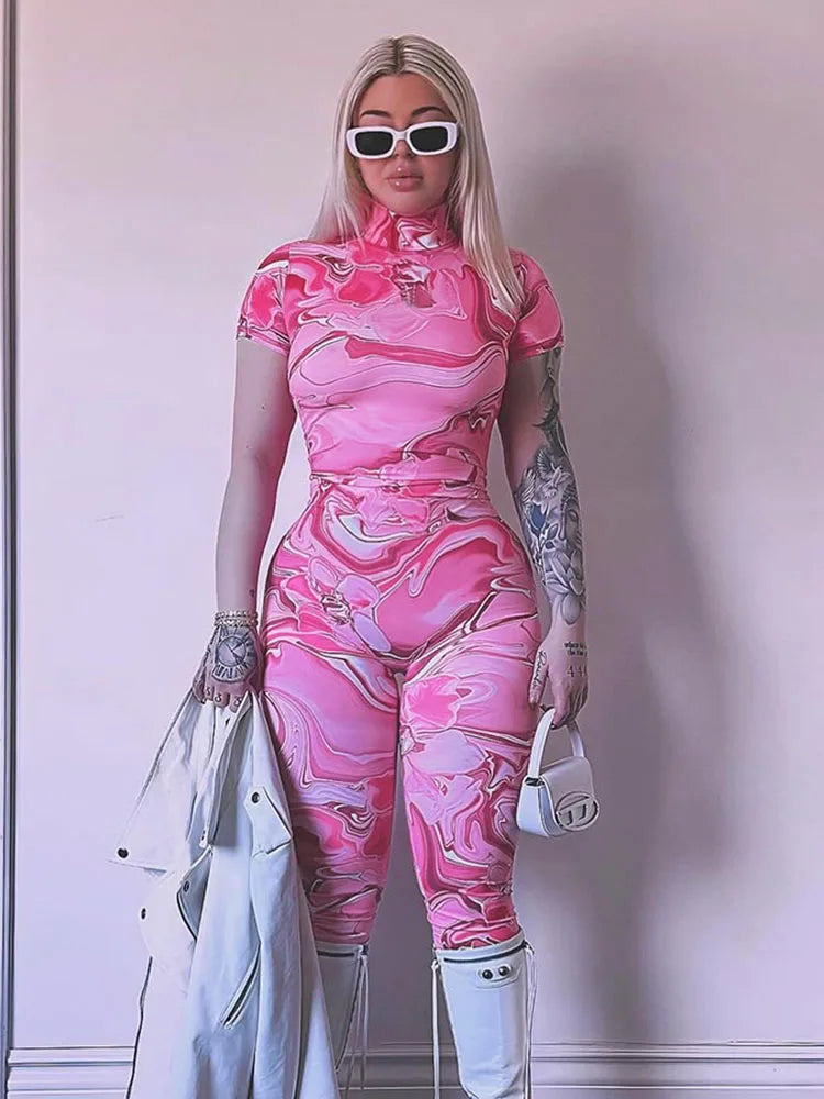 Backless Floral Baroque/Swirl Print Short Sleeve Jumpsuit