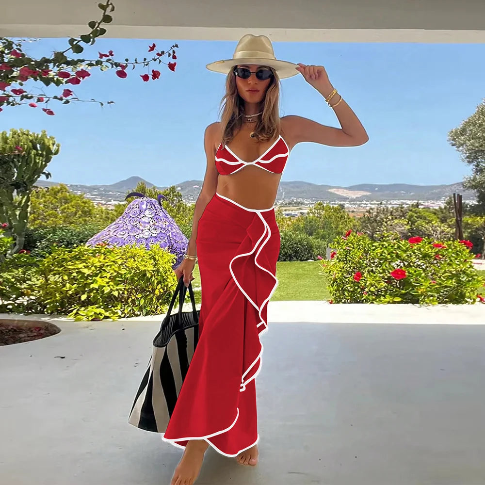 Micro Bikini Swimsuit + Swimsuit Cover-Up Women's 3-Piece Swimwear Set