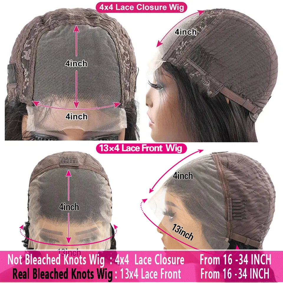 Brazilian 4x4 or 13x4 Bone Straight Human Hair HD Transparent Lacefront Closure Wigs