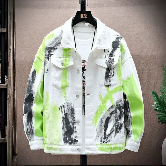 Men's Denim Tie-Dye Painted Graffiti Hip-Hop Jean Jacket to 4X Big & Tall