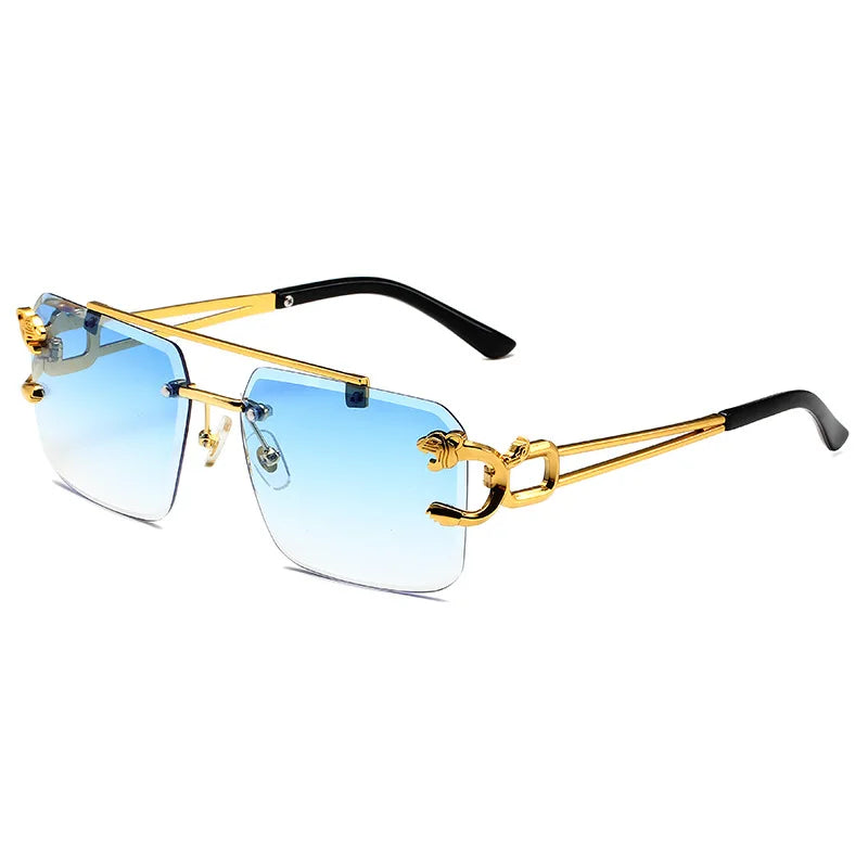 Retro Unisex Double Gold Beam Frameless Trimmed Sunglasses