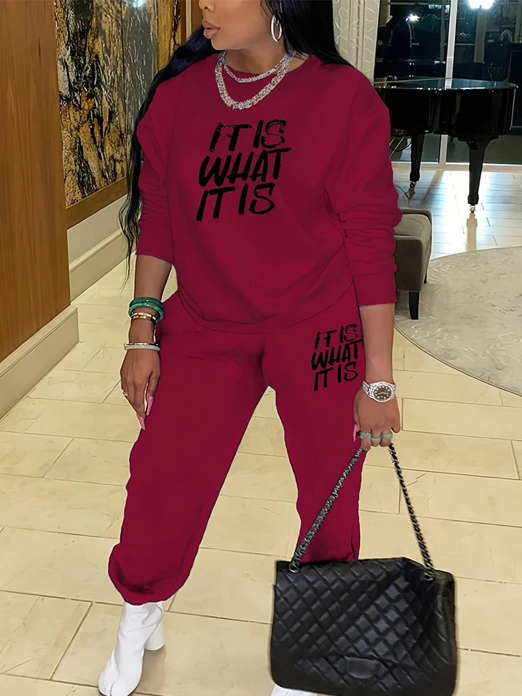 "It Is What It Is" Women's O-Neck Sweatshirt + Jogger Sweatpants Tracksuit