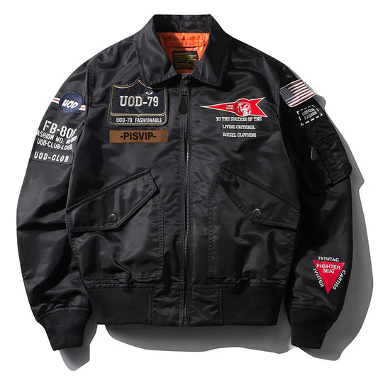 Men's Embroidered Hip-Hop Jacket Military Motorcycle Aviator Pilot Baseball Bomber Jacket