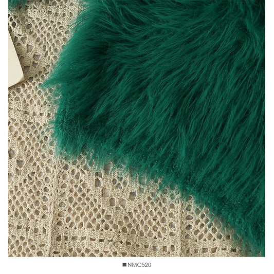 Fuzzy Faux Fur Slash Neck Knitted Pullover Women's 3/4 Sleeve Brushed Crop Sweater