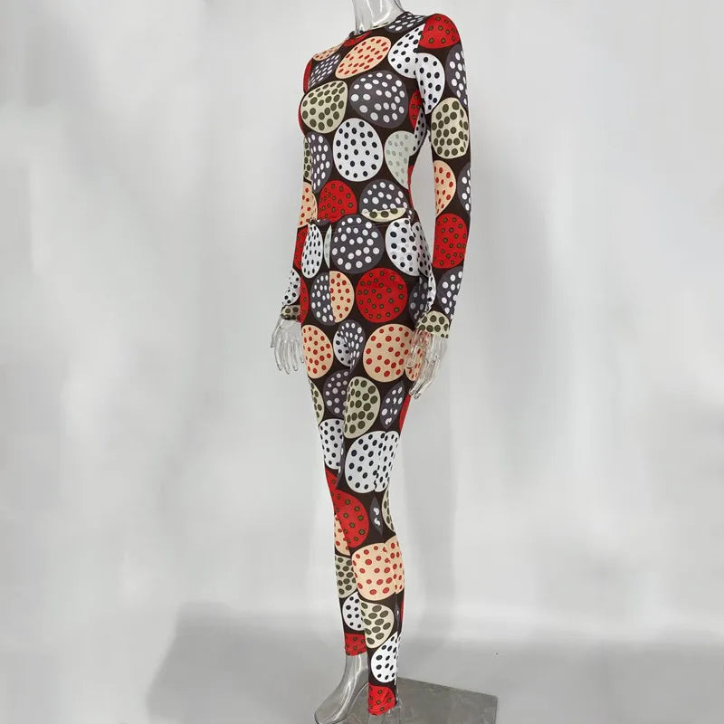 Polka Dot Cookie Print Women's Long Sleeve Top + Skinny Leggings 2-Piece Set