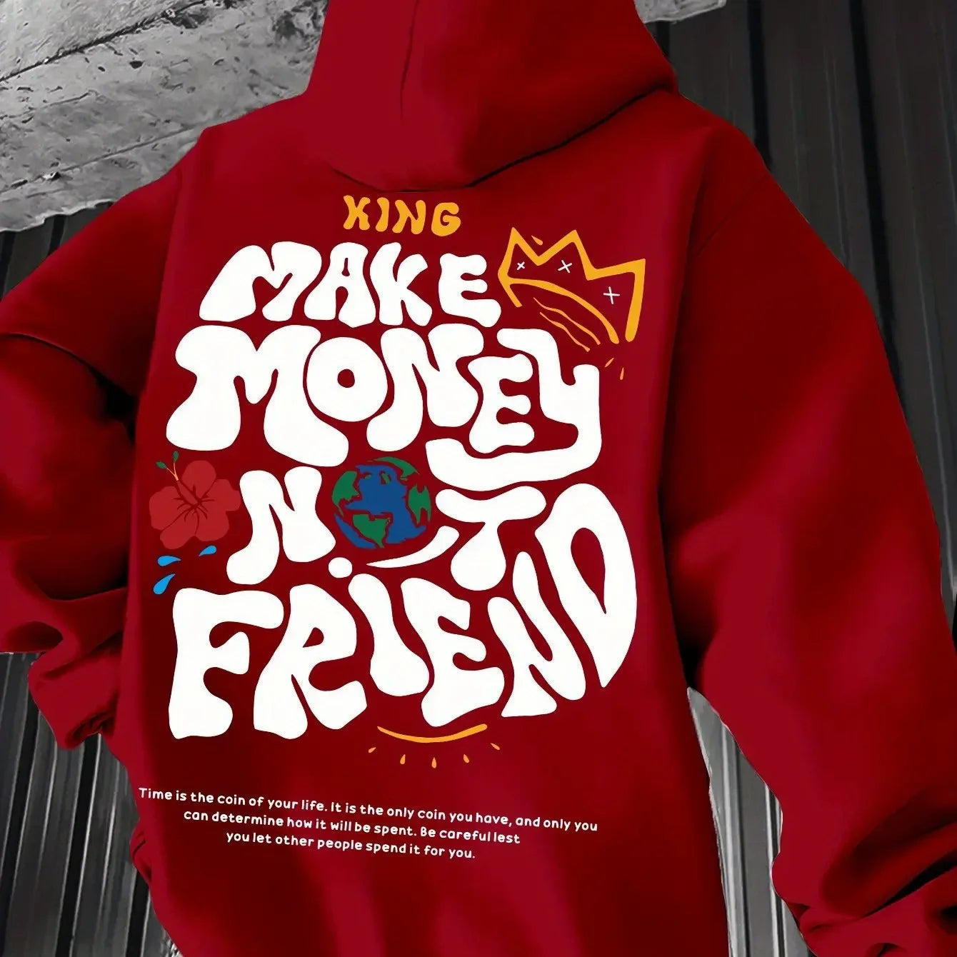 Men's "Make Money Not Friend" Hip-Hop Long Sleeve Pullover Hoodie Sweatshirt