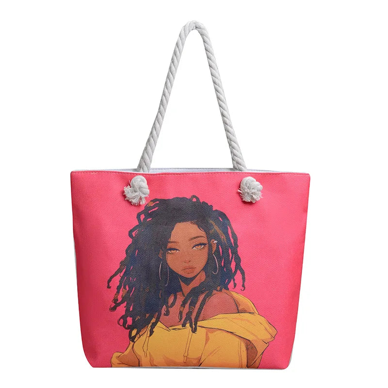 Black African Woman 3D Canvas Print Women's Single Shoulder Large Capacity Tote Bags