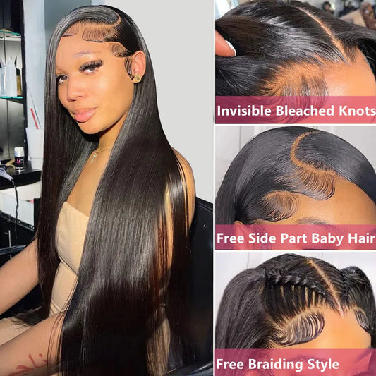Brazilian 4x4 or 13x4 Bone Straight Human Hair HD Transparent Lacefront Closure Wigs
