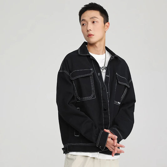 Men's Loose Contrast Color Drop Shoulder Denim Jean Jacket