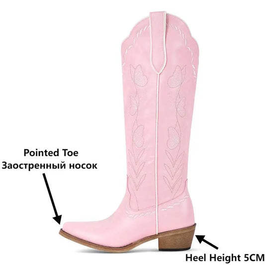 Western Pointed Toe Pull-on Knee-High Women's Cowgirl Boots