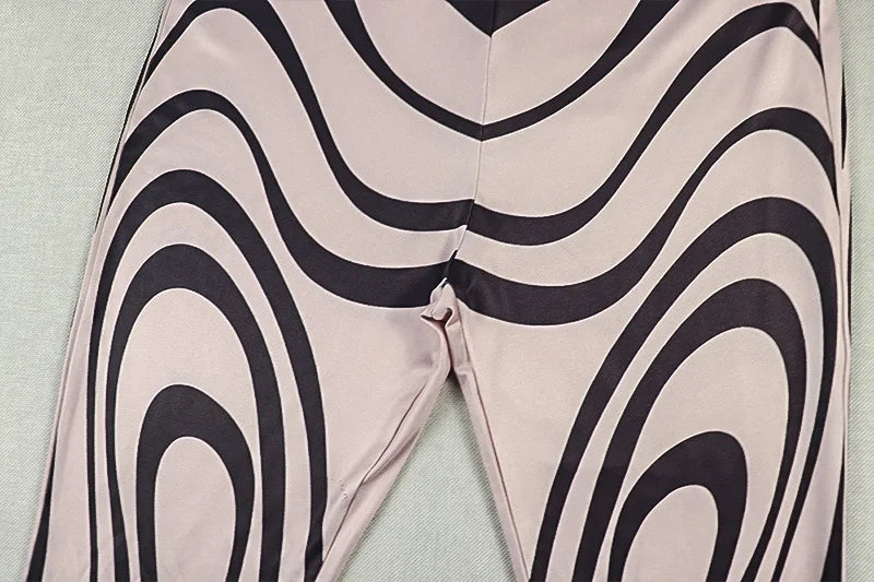 Gradient Zebra Striped Print Turtleneck Long Sleeve Top + Skinny Leggings Women's 2-Piece Set