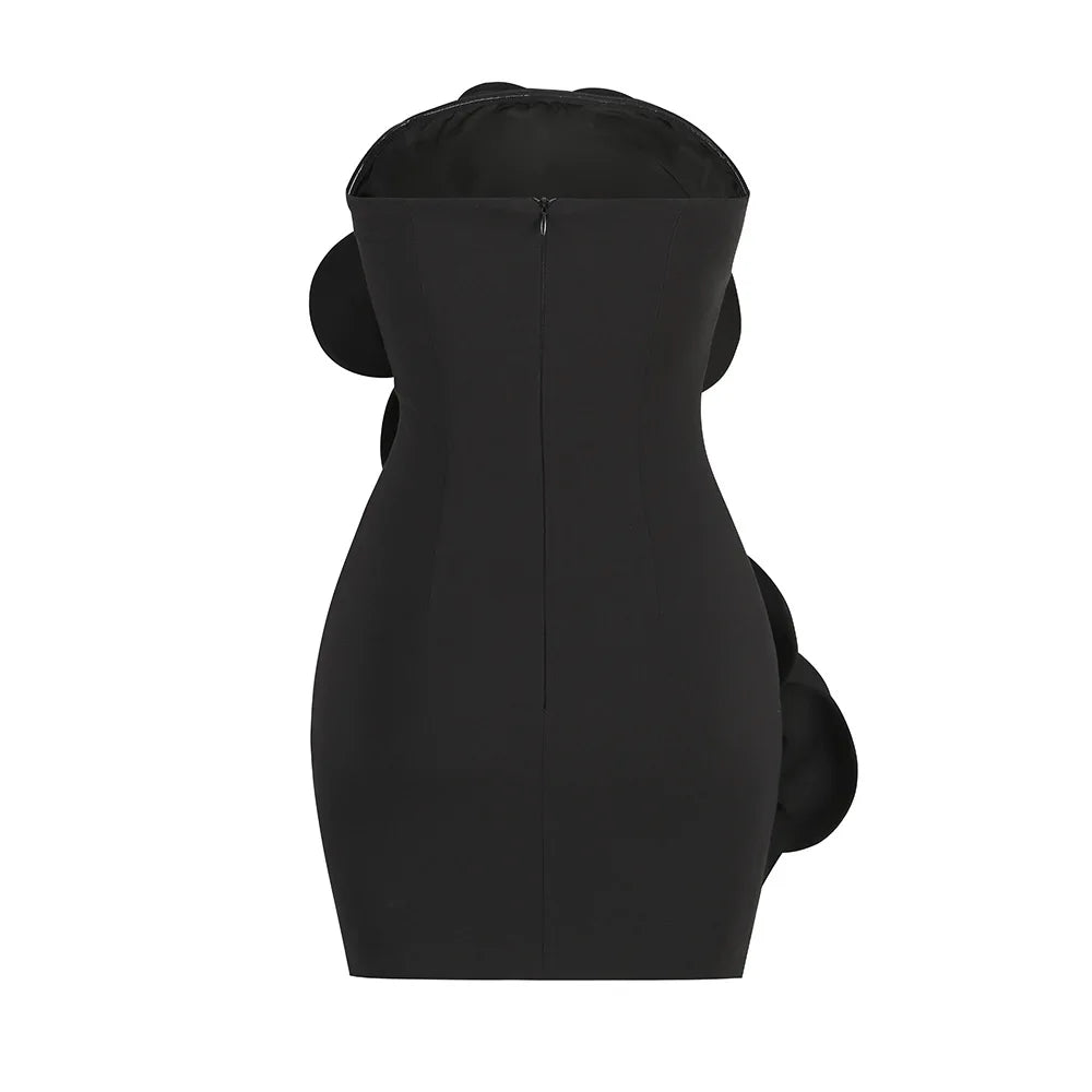 Tube Big Embroidered Flower Detail Strapless Sleeveless Bodycon Mini Formal Dress