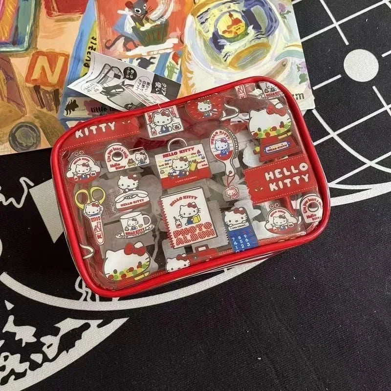 Red Hello Kitty PVC Clear Transparent Cartoon Portable Handbag