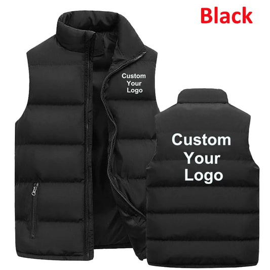 CUSTOMIZED LOGO Men's Skinny Sleeveless Thicken Stand Collar Zipper Vest to 5X Big & Tall
