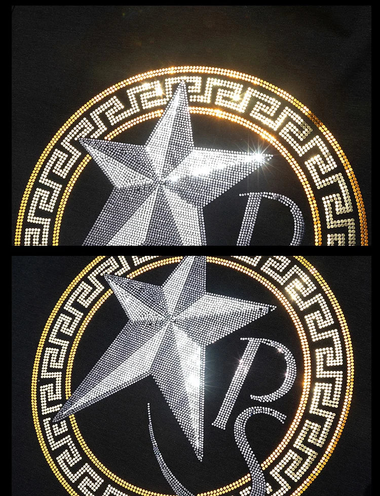 Men's 3D Star Print Hot Drill Short Sleeve Streetwear O-Neck Slim T-Shirt