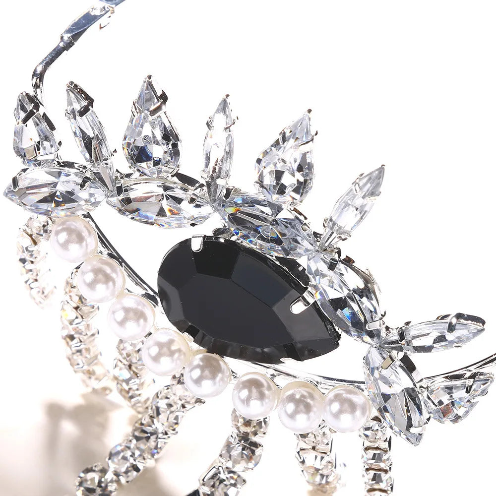 Black Evil Eye Tassel Frame Statement Pearl Crystal Women's Sunglasses