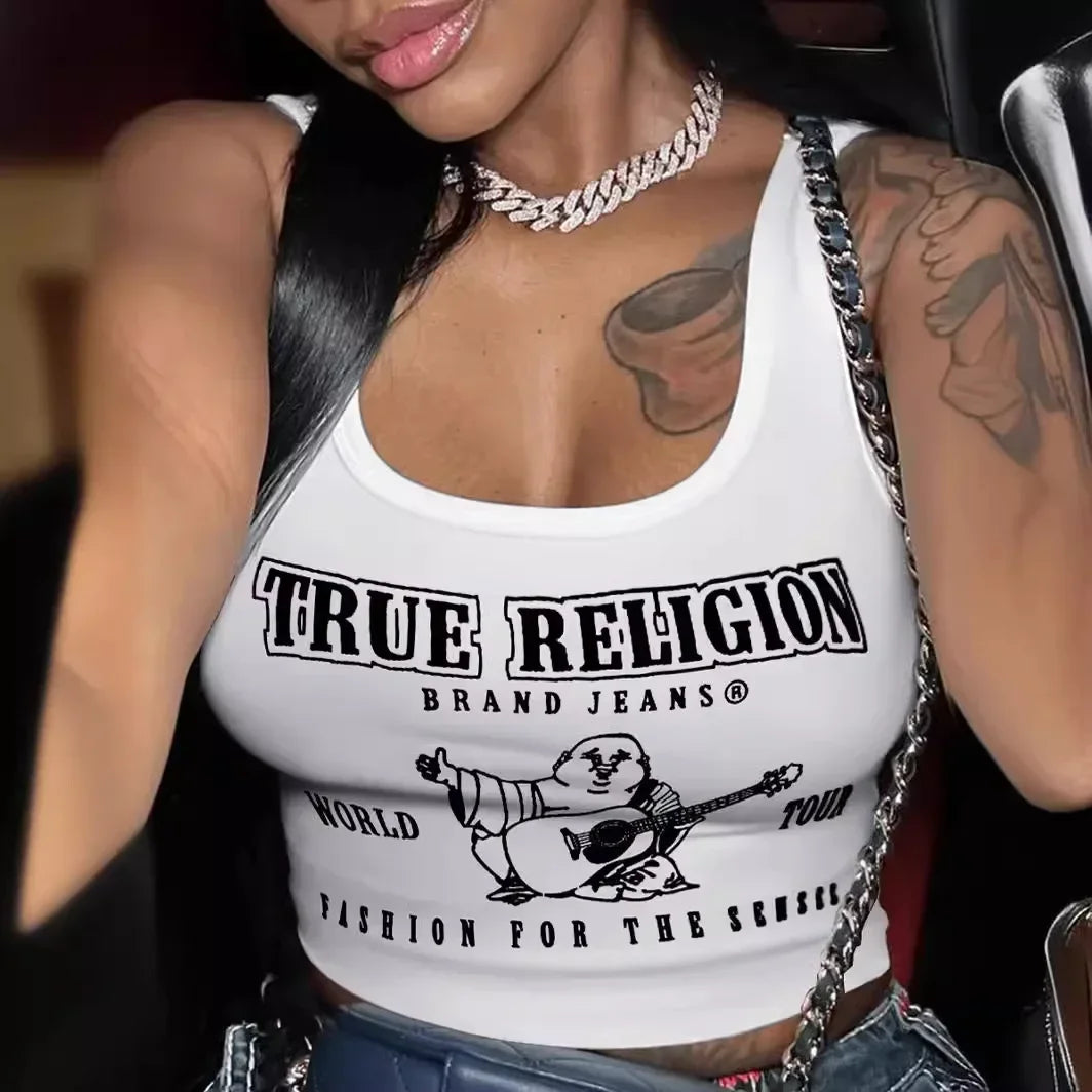 True Religion Letter Print U-Neck Women's Tank Top