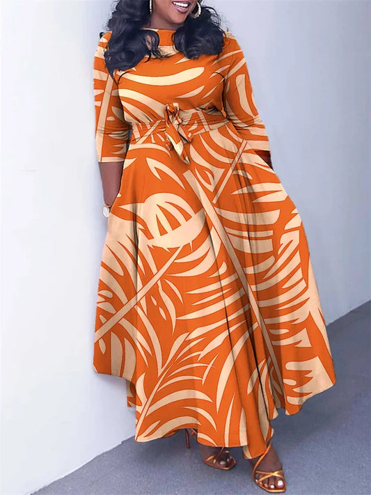 Floral/Camoflauge/ Colorblock Print Long Sleeve Big Hem Maxi Dress to 5X Plus Size