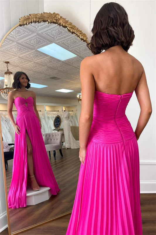 Chiffon Strapless Sleeveless Customized Solid Color Side Slit Formal Party/Wedding Mermaid Trumpet Maxi Dress