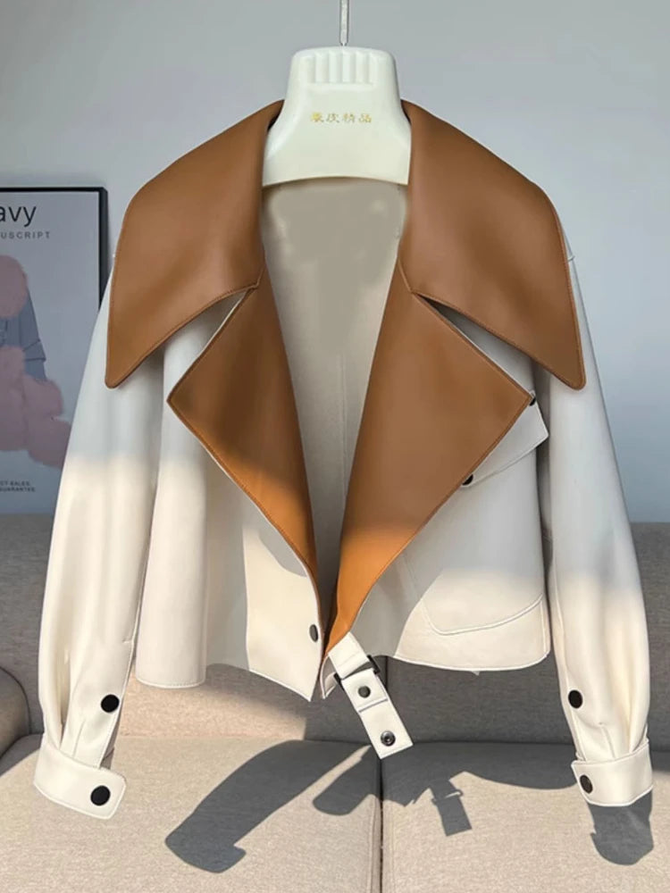 Silver/Gold Metallic Puff Sleeve Oversized Women's Loose PU Leather Streetwear Motorcycle/Biker Jacket