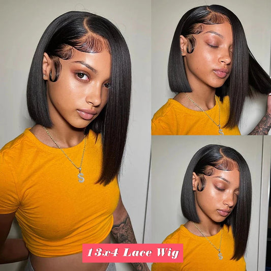 Straight Bob Lacefront 100% Human Hair 180% Full Density 13x4 HD Transparent Lace Frontal Wig