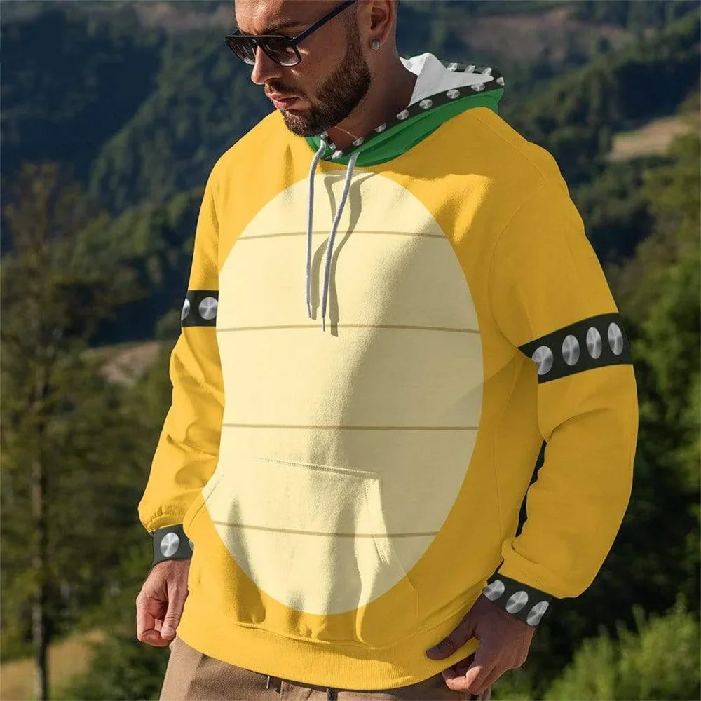 Men's Yellow/Green 3D Geometric Abstract Back Design Drawstring Hoodie Sweatshirt